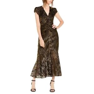 Rachel ZOE Elegant Goldie METALLIC Midi Zebra Print Dress. Size 12